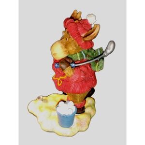 Winter Snowball Golf‎ Moose figure Ceramic  Axicon 6" Knitted Red Sweater, Hat